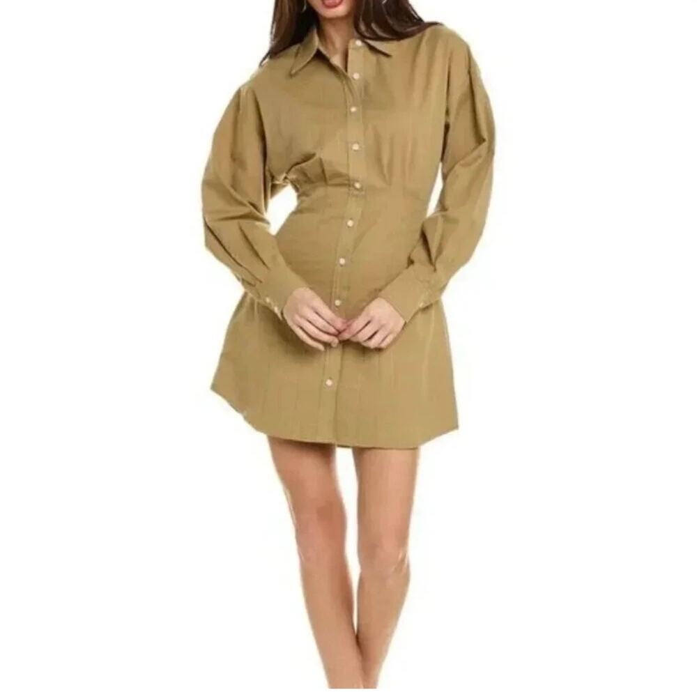 WAYF Libby Khaki Shirt Dress in Size Women's L. NWT. Button Front. Long Sleeve.